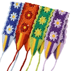 Handmade crochet sunflower headband set with four vibrant knitted floral patterns