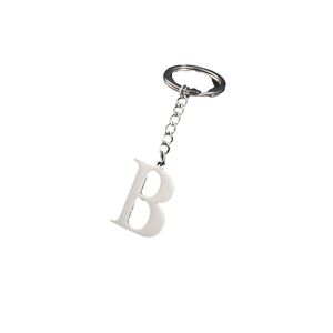 Polished silver stainless steel letter B keychain with sturdy ring and chain connector