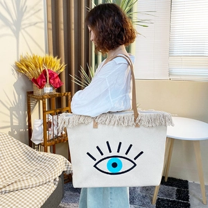 Bohemian Tassel Canvas Tote Bag Large Capacity Embroidery Beach Shoulder Handbag For Women Vacation