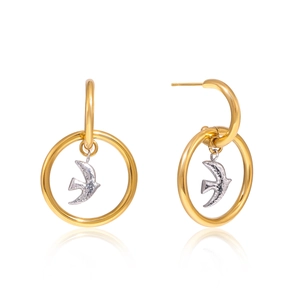 Zweifarbige Schwalben-Creolen aus poliertem Gold und Silber Edelstahl für Damen