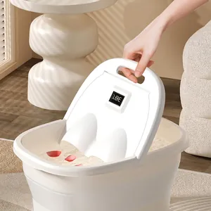 Portable folding foot bath tub with digital temperature display and carry handle