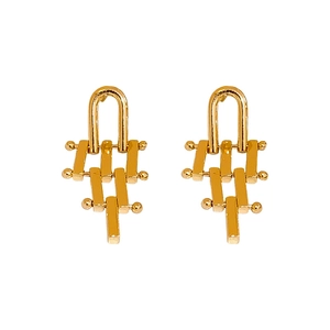 Elegant gold geometric tiered drop earrings with a minimalist irregular metal design