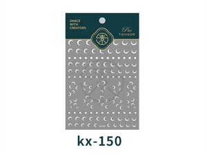 Nahaufnahme der minimalistischen weißen KX150 Nagelsticker mit Mond- und Punktmuster