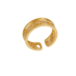 Star Moon Evil Eye open ring with gold plating and sparkling cubic zirconia stones
