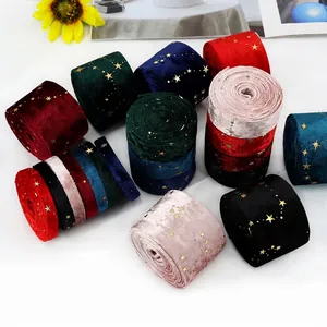 Premium gold-stamped velvet ribbons with star patterns for DIY gift wrapping crafts