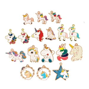 Set of 15 colorful enamel unicorn pendants in K-gold alloy for DIY jewelry making