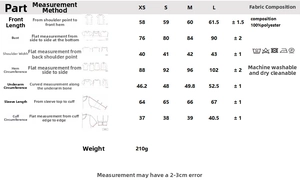 Detailed size chart for fashion casual tops showing measurements from XS to L for women