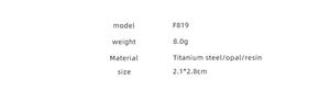 Detailed specification chart showing titanium steel earrings material and 2.1x2.8cm size