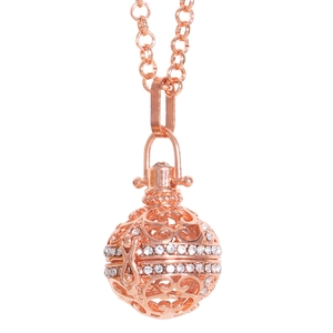 Collana con ciondolo a sfera cava in oro rosa e strass di cristallo bianco da donna