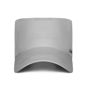 Men's light grey quick-dry flat top cadet cap with metal logo for sun protection