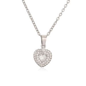 French style gold plated silver heart pendant necklace with shimmering zircon gemstones