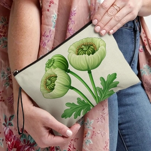 Trousse De Maquillage Florale En Lin Pochette De Toilette À Fermeture Éclair Cadeau Pour Femmes Imprimé Botanique Vert