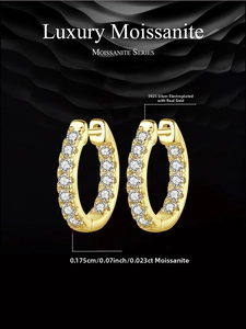 Detail of luxury S925 sterling silver hoop earrings with sparkling moissanite stones