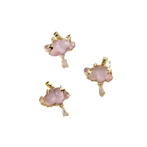 Pink cloud pendant with golden lightning bolt and teardrop rhinestone charm