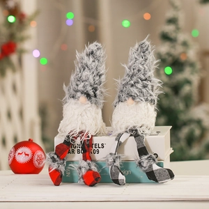 Christmas plush gnomes set with long plaid legs and grey hats for holiday decor