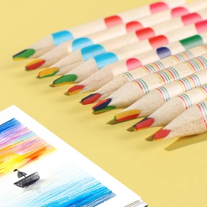 Rainbow core colored pencils with natural wood body and sample sailboat drawing