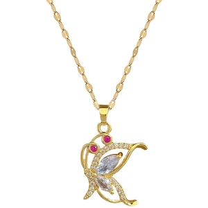 Elegant butterfly pendant necklace with zircon stones in gold finish for women