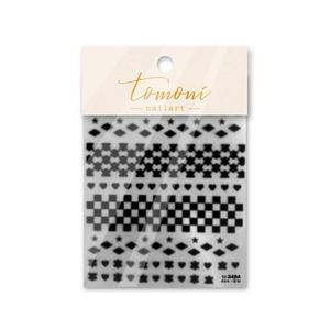 Japanese style black and white checkerboard nail stickers with stars and hearts designs