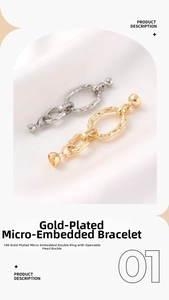 Detail of 18K gold-plated micro-pave double-ring pearl clasps in gold and silver
