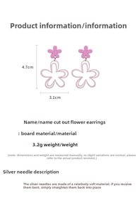 Detailed size specifications of pink hollow flower earrings with silver posts for women