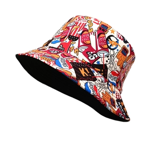 Unisex καπέλο bucket με γκράφιτι, τύπωμα χάμπουργκερ και κόλα, καλοκαιρινό καπέλο