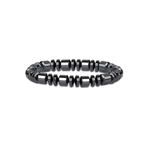 Herren Hämatit Armband mit 8mm polierten schwarzen Zylinderperlen und flachen Distanzstücken