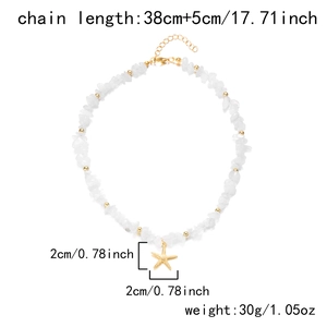 Detail of bohemian stone necklace with starfish pendant and technical specifications