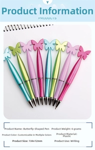 Détail de 8 stylos en forme de papillon aux reflets nacrés et coloris macarons
