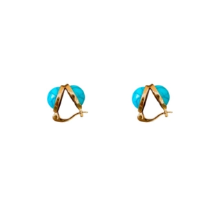 Boucles d'oreilles vintage rondes en résine dorée avec incrustation turquoise