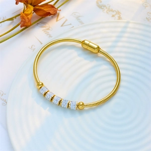 Elegant gold snake chain bracelet with five sparkling crystal-encrusted beads for women