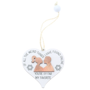 Wooden heart ornament with romantic quote and couple silhouette for Christmas decor