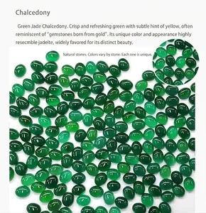 Detail of green chalcedony oval gemstones with polished surface for pendant jewelry