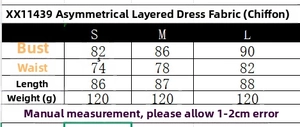 Guide des tailles détaillé et tissu du robe en mousseline à couches asymétrique