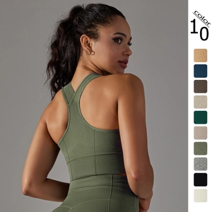 Soutien-gorge de Sport en Tricot Sans Couture Pour Femme Texture Nid d'Abeille Respirant Dos Croisé Débardeur de Yoga Fitness Gym Course Top Rembourré