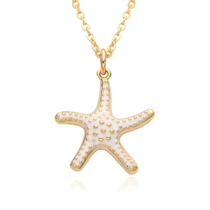 Bohemian gold plated starfish pendant necklace with white enamel inlay for women