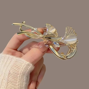 Ginkgoblatt Haarklammer Für Damen Legierung Strass Katzenauge Stein Elegante Vintage Haarnadel Twist Clip Zubehör