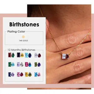 14K Vergoldet Edelstahl Geburtsstein Anhänger Halskette Geometrisch Romantisch Herz Wassertropfen Strass Kette Schmuck Für Damen Dating Geschenk