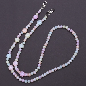 Pink and yellow beaded crossbody phone chain with cute cat paw charms and metal hooks