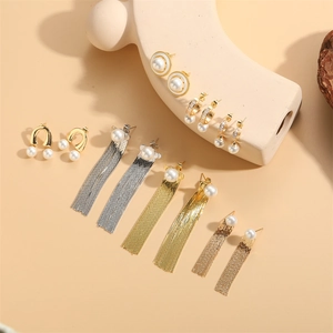 Französische Retro Künstliche Perlenohrringe Kupfer Zirkonia Geometrische Quaste Kette C Form Hängeohrringe Für Frauen Elegante Mode