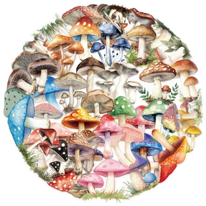 50 pieces of waterproof transparent PET stickers with watercolor mushroom designs for scrapbooks