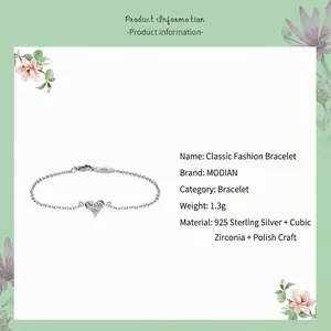Polished S925 sterling silver heart bracelet for women with synthetic zirconia stones