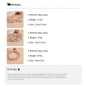 Detailed technical specifications for alloy and glass floral jewelry set dimensions