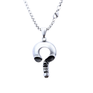 Pendentif tête de mort point d'interrogation vintage en acier inoxydable
