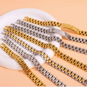 Stylish stainless steel watchband bracelets in gold and silver finish with rhinestones