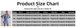 Detailed size chart for women cargo denim skirt set with measurements in cm and inches