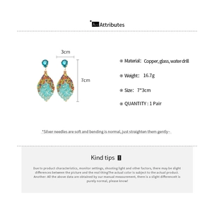 Detailed size specifications for bohemian oval crystal drop earrings with rhinestone accents