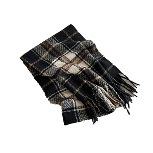 Classic checkered cashmere-feel scarf with tassels in black, white, brown and grey