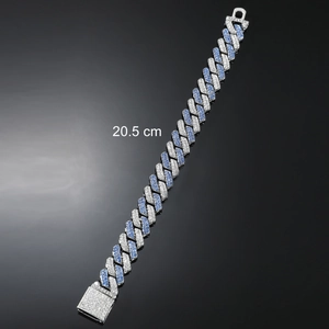 Men's 20.5 cm iced out Cuban link bracelet with blue and white stones in silver finish