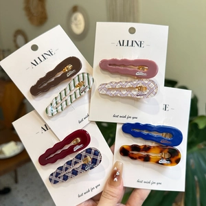 Wave Edge Acrylic Resin Hair Clips Plaid Stripe Duckbill Side Clips Retro Sweet Style Accessories For Women Girls