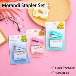 Mini Stapler And Staples Portable Morandi Color Plastic Metal Cartoon Student Office Desktop Stationery Binding Tools